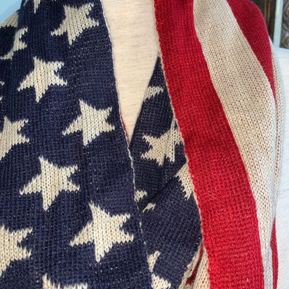 Patriotic Infinity Scarf Acrylic Red White Tan - Picture 2 of 7